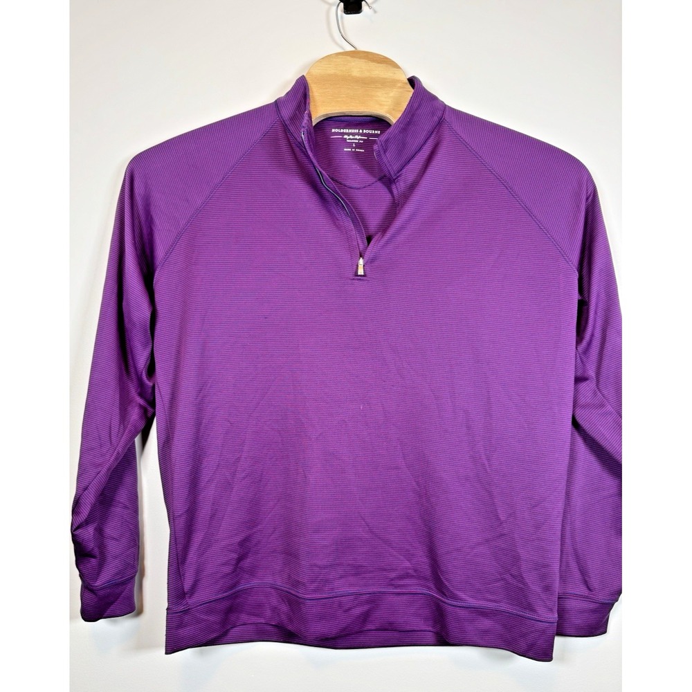 Holderness &‎ Bourne Men's Large Quarter Zip Golf Pullover Purple Striped (Flaw)